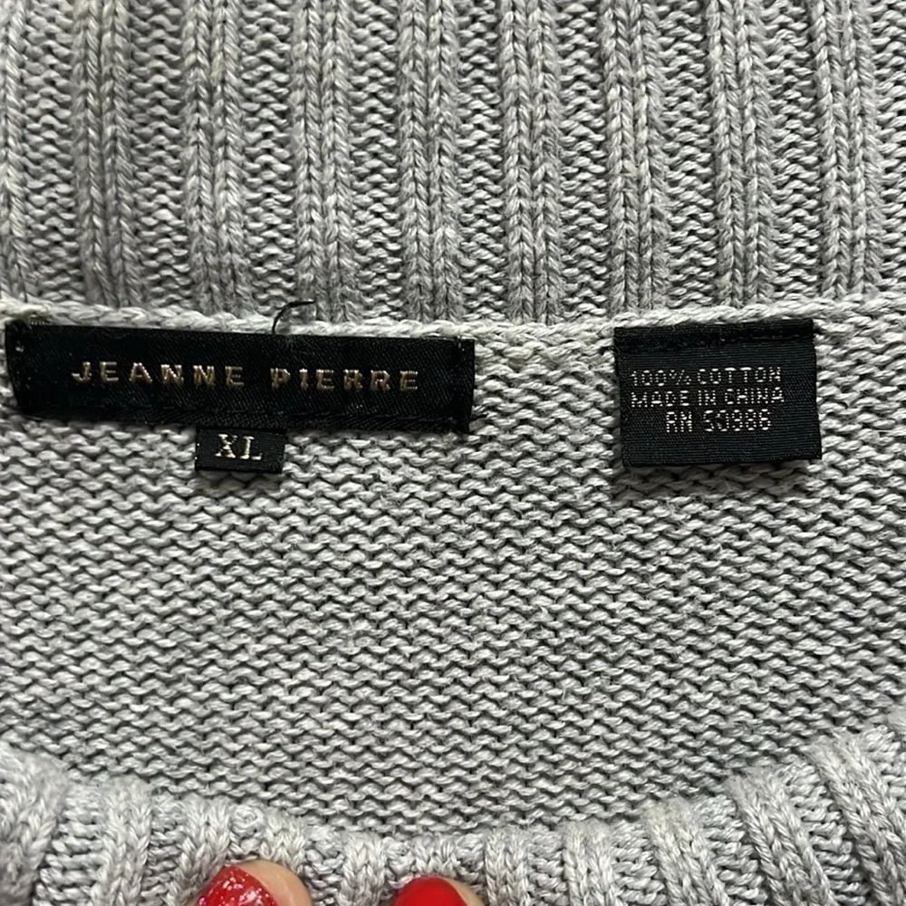 JEANNE PIERRE Cowl Neck Sweater ~Size XL ~Gray ~3/4 Length Sleeve ~Cotton